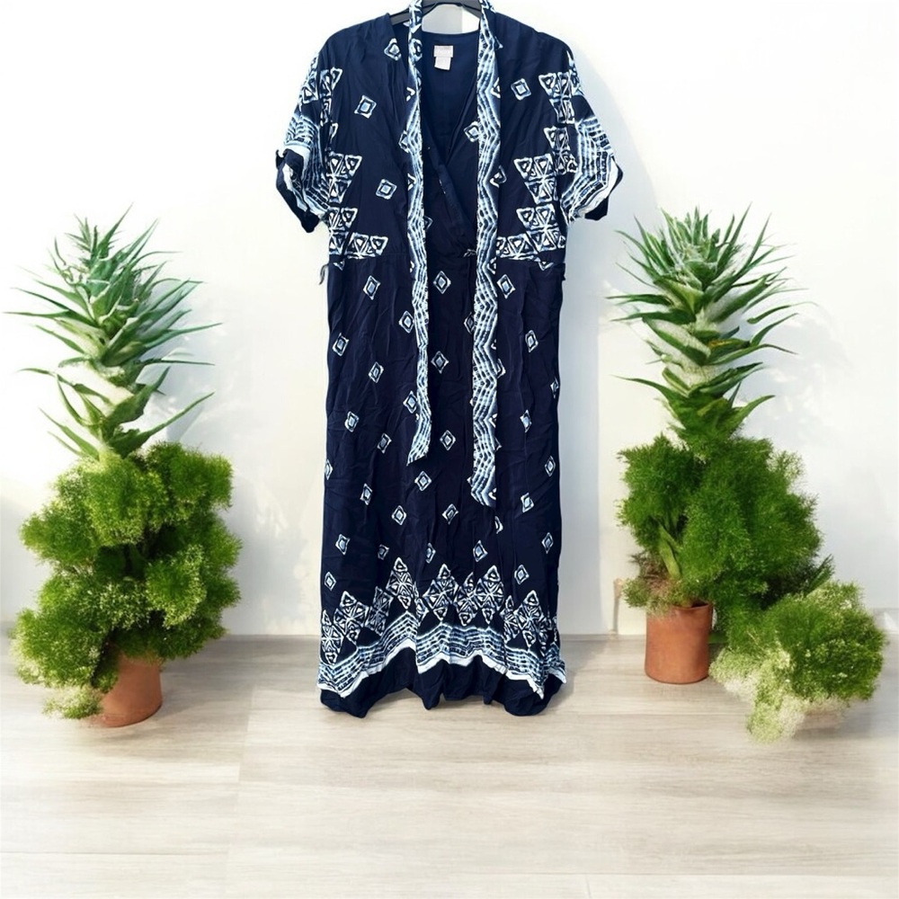 Chico's Indigo and White Geometric Midi Dress